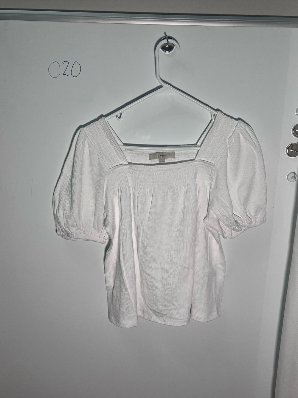 LOFT White Square Neck Puff Sleeve Blouse